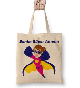 Anneler Günü Annelere Hediye 01 Bez Çanta Uzun Saplı