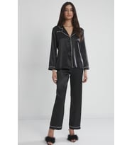 Saten Biyeli Pijama Takımı (Siyah)