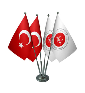 Masa Üstü Diyanet İşleri Bayrağı Türk Bayrağı Dörtlü Krom Direk Masa Bayrak Seti