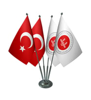 Masa Üstü Diyanet İşleri Bayrağı Türk Bayrağı Dörtlü Krom Direk Masa Bayrak Seti