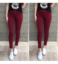 Gabardin Kumaş Yüksek Bel Pantolon (Bordo)