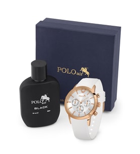 Polo Air Silikon Erkek Kol Saati ve Parfüm Seti Hediyelik Kutusunda Kombin Beyaz Bakır Renk PL-7002E5 (Rose-Beyaz)