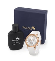 Polo Air Silikon Erkek Kol Saati ve Parfüm Seti Hediyelik Kutusunda Kombin Beyaz Bakır Renk PL-7002E5 (Rose-Beyaz)
