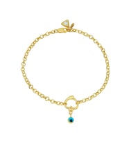 Barika Jewelry Kadın 14 Ayar Altın Kalpli Nazar Boncuklu Sallantılı Bileklik