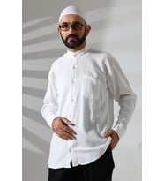 Erkek Hakim Yaka Uzun Kollu Düğmeli Müslin Gömlek Beyaz