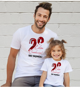 BK Gift 29 Ekim Tasarımlı 2’li Baba-Kız Beyaz Tişört-8, 29 Ekim Hediyesi, Trend Tişört, 100.Yıl Hediyesi