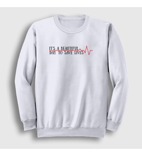 Presmono Unisex Beyaz Save Lives Hediye Hemşire Doktor Sweatshirt 472122tt (Beyaz)