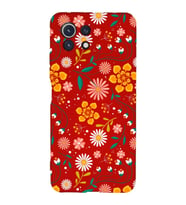 Xiaomi Mi 11 Lite Uyumlu Lansman Kılıf Çiçek Tasarımlı İçi Kadife Kapak-Kırmızı (Kırmızı)