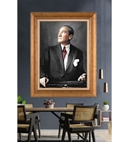 Altın Varaklı Çerçeveli Paspartulu Atatürk Tablo TR1571 (Gold)