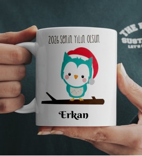 Baykuş Tasarımlı Yılbaşı Hediyesi Kupa