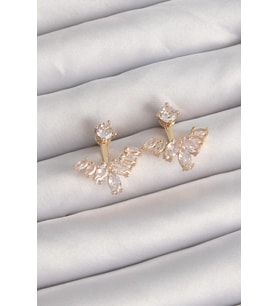 Pirinç Gold Renk Zirkon Taşlı V Model Küpe (Karışık)