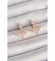 Pirinç Gold Renk Zirkon Taşlı V Model Küpe (Karışık)