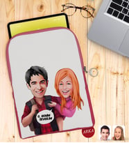 BK Gift Kişiye Özel Sevgililer Karikatürlü Taşınabilir Koruyucu Tablet Kılıfı & Organizer Çanta - Pembe-91