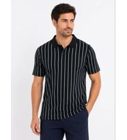 Erkek Pike Kumaş Çizgili Polo Yaka Tişört Kısa Kol Yazlık T-Shirt - Siyah