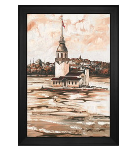 Kız Kulesi Motifli Kanvas Tablo 80 x 110 cm Siyah Çerçeve