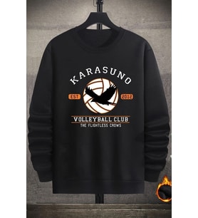 Unisex Karasuno Bisiklet Yaka Sweatshirt (Siyah)