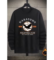 Unisex Karasuno Bisiklet Yaka Sweatshirt (Siyah)