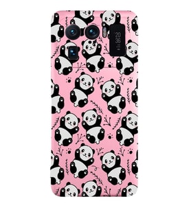 Xiaomi Mi11 Ultra Uyumlu Lansman Kılıf Panda Tasarımlı İçi Kadife Kapak-Pembe (Şeffaf)