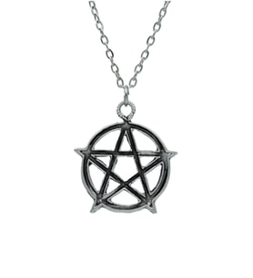Pentagram Wicca Sembol Erkek Kadın Kolye Antik Gümüş Kaplama - 60 cm Düz Zincir