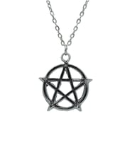 Pentagram Wicca Sembol Erkek Kadın Kolye Antik Gümüş Kaplama - 60 cm Düz Zincir