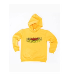 Spiderman baskılı örümcek adam kapüşonlu pamuklu kumaş çocuk sweatshirt (Sarı)