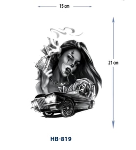 HB-819 ORTA BOY KADIN VE ARABA DESEN GEÇİCİ DÖVME-TATTO