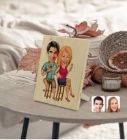BK Gift Kişiye Özel Sevgililer Karikatürlü Dekoratif Ahşap Çerçeve Model 51