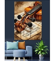 Keman Müzik Notaları Vintage Dekoratif Kanvas - Mdf Ahşap Tablo