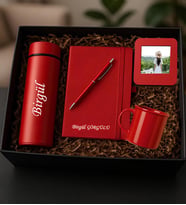 Kişiye Özel isimli defter kalem fincan fotoğraf  Kırmızı set (Y.Kırmızı)