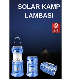 Solar Şarjlı Kamp Lambası Güneş Enerjili Kızaklı Kamp Feneri Çadır Feneri Led Işıldak