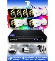 PICAM 6 Kameralı Kare 6 Dış Kamera Set HDD'siz Full HD Renkli Gece Görüşlü Güvenlik Kamerası Sistemi