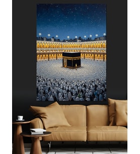 Gece Vakti Kabe Ve Büyük Kalabalık Dekoratif Kanvas - Mdf Ahşap Tablo
