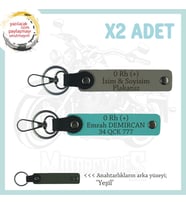 Motor Tutkunlarına İsim Plaka, 0 + Kan Grubu Yazılı Özel Üretim x2 Anahtarlık, Kül Gri-K Turkuaz-Ysl (Çok Renkli)