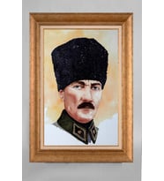 Altın Varaklı Çerçeveli Paspartulu Atatürk Tablo a126 (Gold)