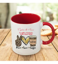 Kulpu ve İçi Kırmızı Kupa Bardak Love Peace Coffe Sevliler Günü Hediyelik-