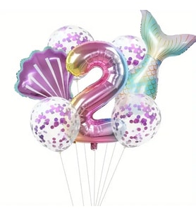 Deniz Kızı Kuyruğu Mor Konfetili 2 Yaş Folyo Balon Set