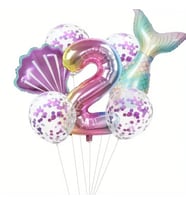 Deniz Kızı Kuyruğu Mor Konfetili 2 Yaş Folyo Balon Set