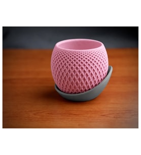 Alvera Küre Saksı – 3D Baskı Kafes Dokulu Iki Parçalı Dekoratif Saksı - Pembe-Gri