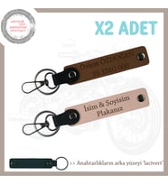 Motor Stiline Uygun, İsim Ve Plaka Yazılı Hediyelik Deri x2 Anahtarlık Seti, Yavruağzı-Kahve-Laci