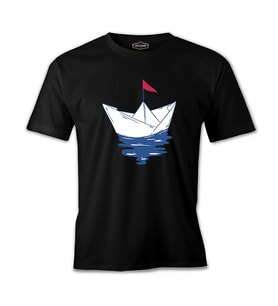Paper Boat with a Red Flag Siyah Erkek Tshirt