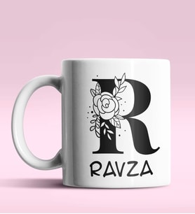 Kişiye Özel R Harfi Romantik Tasarım Beyaz Renk Kupa