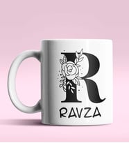 Kişiye Özel R Harfi Romantik Tasarım Beyaz Renk Kupa