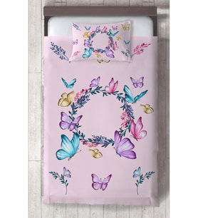 MEKTA HOME BEBEK VE ÇOCUK ODASI Seksek ve Kelebek Desenli Pembe Yatak Örtüsü
