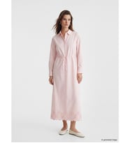 LCW Modest Pembe Gömlek Yaka Beli Bağcıklı Elbise