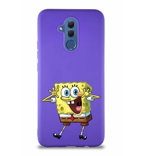 Huawei Mate 20 Lite Soft Premier Kapak Sünger Bob Tasarımlı Silikon Kılıf - Mor (Şeffaf)