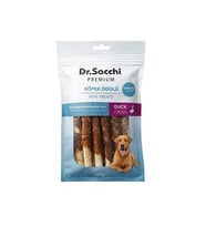 Dr.Sacchi Premium Ördek Sargılı Beyaz Sığır Derisi Burgu Çubuk Tahılsız Köpek Ödülü 5'' 10'lu 100 Gr (Krem)