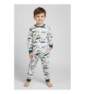 Erkek Çocuk Dinazor Desenli%100 Pamuklu Pijama Takımı  1/8 Yaş (Yeşil)