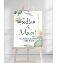 Söz Nişan Düğün İçin 50x70 Karşılama Panosu - Şeftali Çiçek Tasarımlı 001