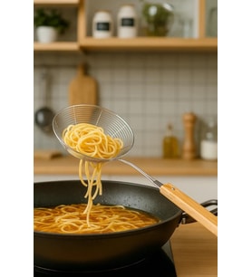 Bambum Ladle - Bambu Saplı Tel Kevgir 18cm (Ahşap)