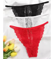 Kadın 3'lü Dantel String - Tanga BC0041 (Siyah - Kırmızı - Beyaz)